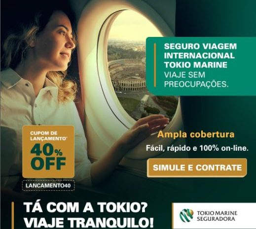  Promoção de lançamento com 40% de desconto para Seguro Viagem Tokio Marine